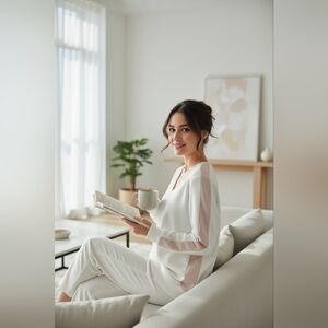 Tibi Ivory Minimalist V-Neck Blouse Women S Stretch Long Sleeve